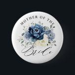 Dusty Blue Champagne Ivory Mother of the Bride But Button<br><div class="desc">Dusty blue floral mother of the bride button featuring elegant bouquet of navy blue, royal blue , white , gold, champagne ivory, blush color rose , ranunculus flower buds and sage green eucalyptus leaves and elegant watercolor bouquet. Please contact me for any help in customization or if you need any...</div>