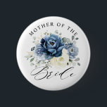 Dusty Blue Champagne Ivory Mother of the Bride But Button<br><div class="desc">Dusty blue floral mother of the bride button featuring elegant bouquet of navy blue, royal blue , white , gold, champagne ivory, blush color rose , ranunculus flower buds and sage green eucalyptus leaves and elegant watercolor bouquet. Please contact me for any help in customization or if you need any...</div>