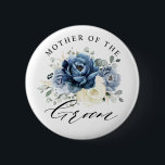 Dusty Blue Champagne Ivory Mother of the groom But Button<br><div class="desc">Dusty blue floral mother of the groom button featuring elegant bouquet of navy blue, royal blue , white , gold, champagne ivory, blush color rose , ranunculus flower buds and sage green eucalyptus leaves and elegant watercolor bouquet. Please contact me for any help in customization or if you need any...</div>