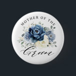 Dusty Blue Champagne Ivory Mother of the groom But Button<br><div class="desc">Dusty blue floral mother of the groom button featuring elegant bouquet of navy blue, royal blue , white , gold, champagne ivory, blush color rose , ranunculus flower buds and sage green eucalyptus leaves and elegant watercolor bouquet. Please contact me for any help in customization or if you need any...</div>