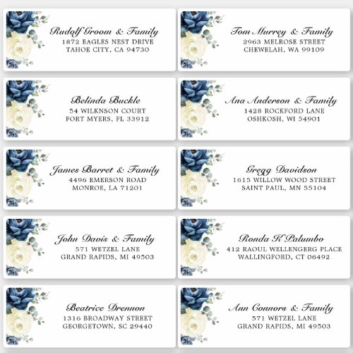 Dusty Blue Champagne Ivory Wedding Guest Address Sticker
