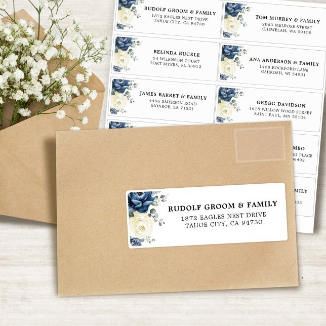 Dusty Blue Champagne Ivory Wedding Guest Address  Sticker (Dusty Blue Champagne Ivory Wedding Guest Address Sticker)