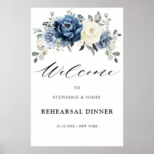 Dusty Blue Champagne Rehearsal Dinner Welcome  Pos Poster