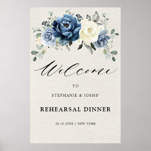 Dusty Blue Champagne Rehearsal Dinner Welcome  Pos Poster