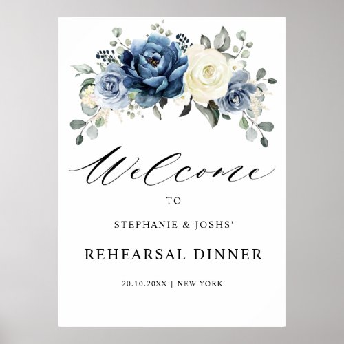 Dusty Blue Champagne Rehearsal Dinner Welcome  Poster