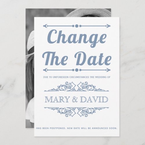 Dusty blue Change the Date photo announcement