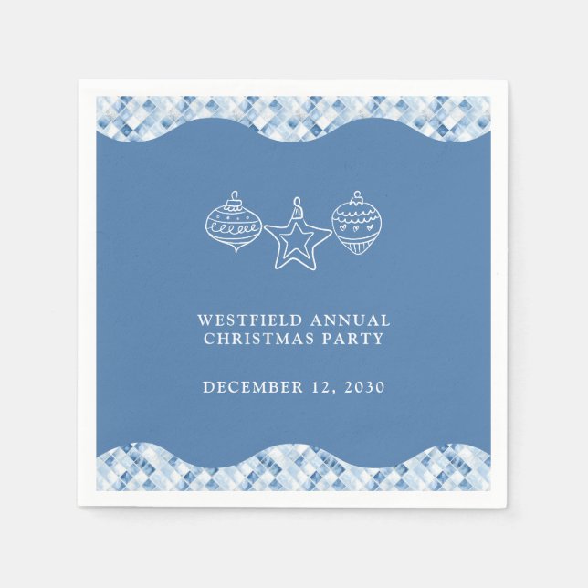 Dusty Blue Check Pattern Christmas Party Napkins (Front)