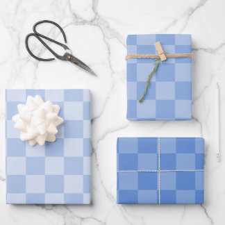 Dusty Blue Checked Pattern Wrapping Paper Sheets
