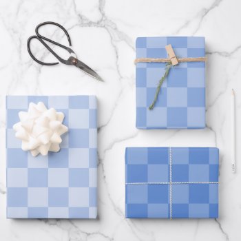 Dusty Blue Checked Pattern Wrapping Paper Sheets by cliffviewgraphics at Zazzle
