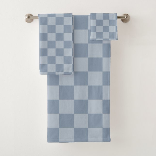 Dusty Blue Checkerboard Bath Towel Set (Insitu)