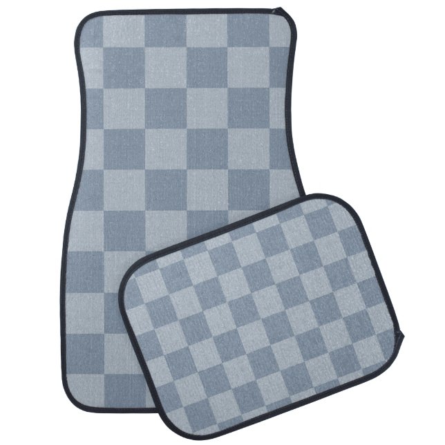 Dusty Blue Checkerboard Car Floor Mat (Set)
