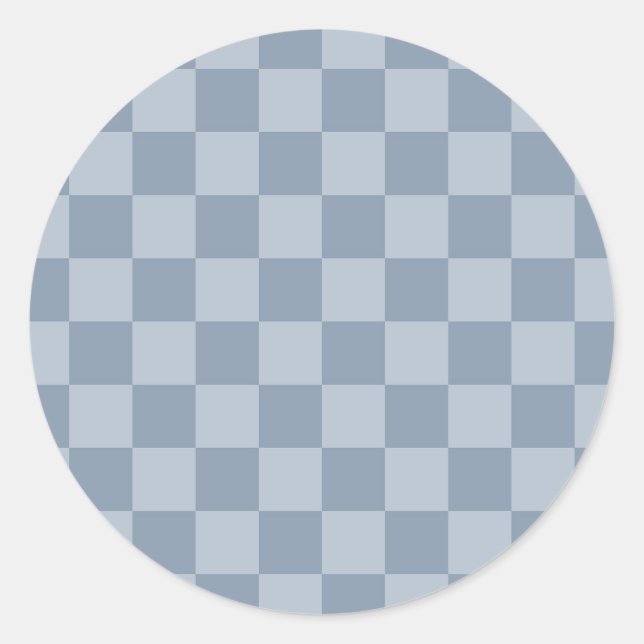 Dusty Blue Checkerboard Classic Round Sticker (Front)
