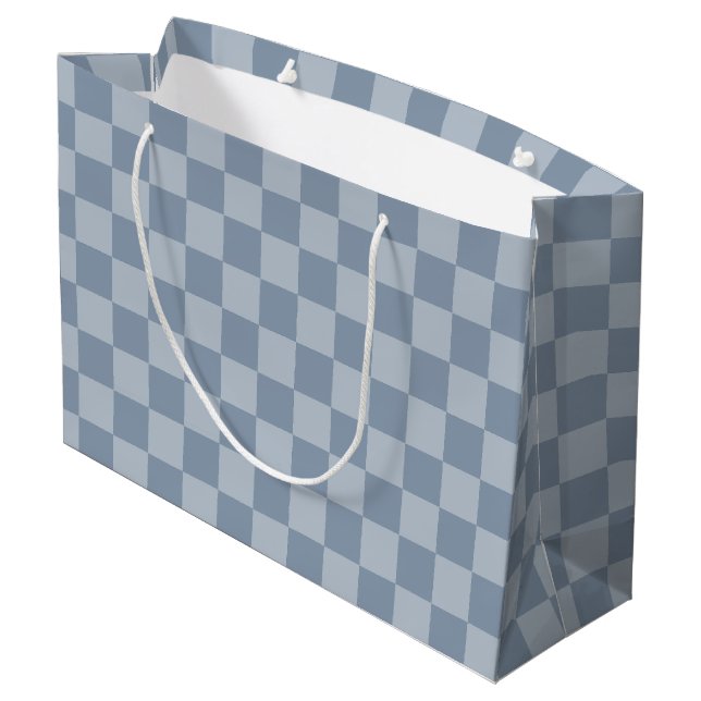 Dusty Blue Checkerboard Large Gift Bag (Back Angled)