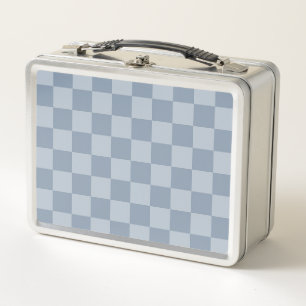 Dusty Blue Checkerboard Metal Lunch Box