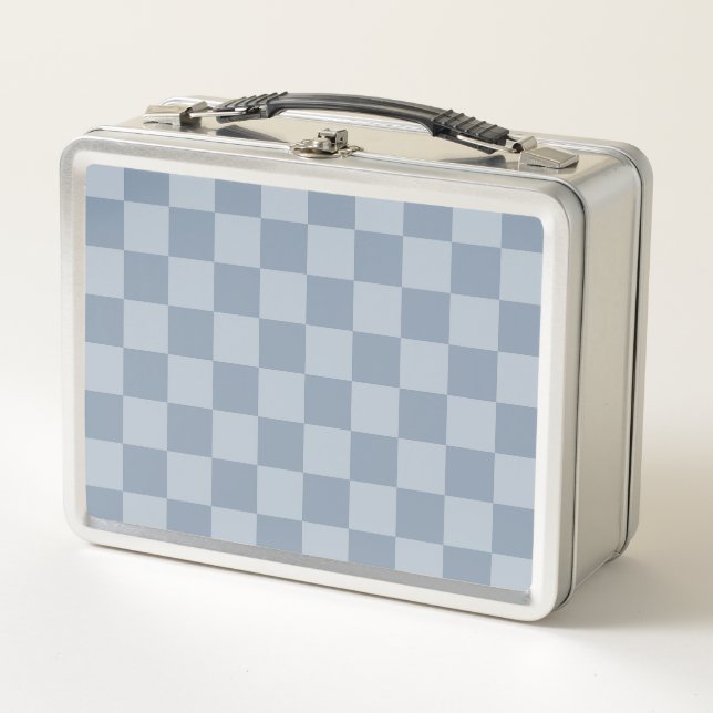 Dusty Blue Checkerboard Metal Lunch Box (Front)
