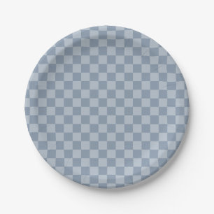 Dusty Blue Checkerboard Paper Plates