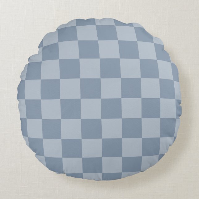 Dusty Blue Checkerboard Round Pillow (Front)