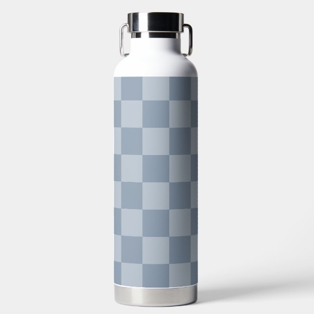 Dusty Blue Checkerboard Water Bottle (Front)