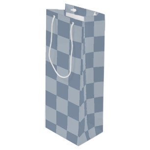 Dusty Blue Checkerboard Wine Gift Bag