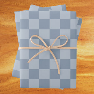 Dusty Blue Checkerboard Wrapping Paper Sheets