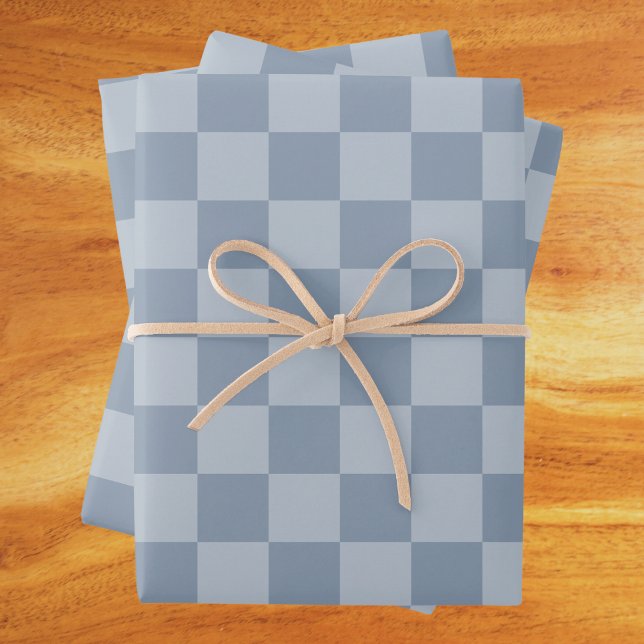 Dusty Blue Checkerboard Wrapping Paper Sheets (Creator Uploaded)