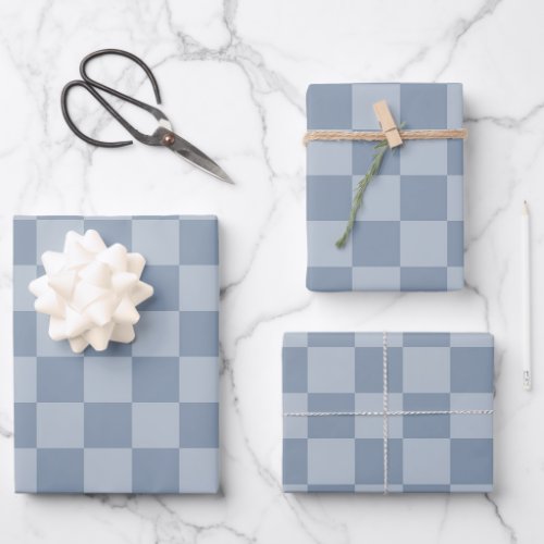 Dusty Blue Checkerboard Wrapping Paper Sheets