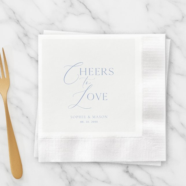 Dusty Blue “Cheers to Love” Personalized Wedding Napkins (Creator Uploaded)