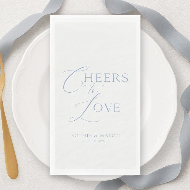 Dusty Blue “Cheers to Love” Wedding Paper Guest Towels (Creator Uploaded)