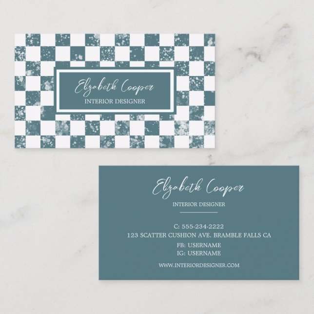 Dusty Blue Chequered Board Business Card (Front/Back)