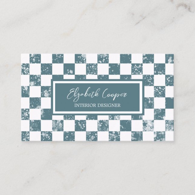 Dusty Blue Chequered Board Business Card (Front)