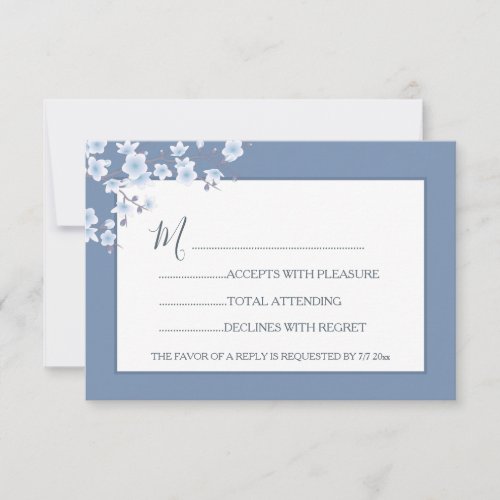  Dusty Blue Cherry Blossom RSVP Invitation