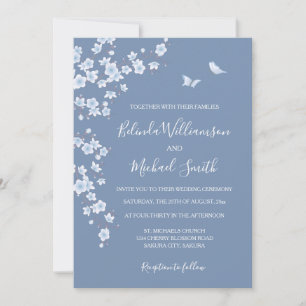 Dusty Blue Cherry Blossom Wedding Invitation