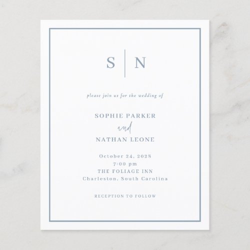 Dusty Blue Chic Budget QR Code Wedding Invitation