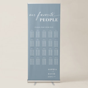 Dusty Blue Chic Calligraphy Wedding Seating Chart Retractable Banner
