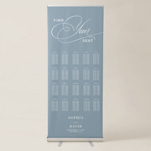 Dusty Blue Chic Calligraphy Wedding Seating Chart Retractable Banner
