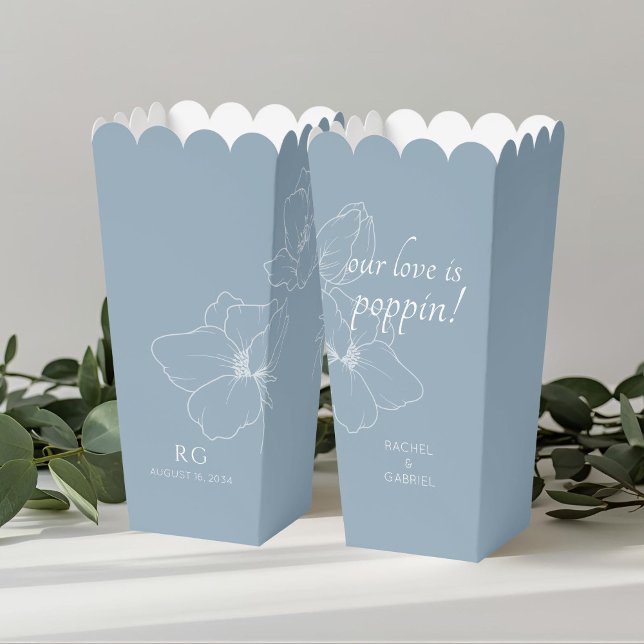Dusty Blue | Chic Floral Couple Popcorn  Favor Boxes (Creator Uploaded)