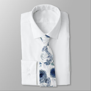 Dusty Blue Chic Floral Elegant Botanical Grooms Neck Tie