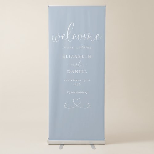 Dusty Blue Chic Heart Script Wedding Welcome Retractable Banner