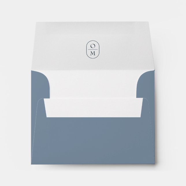 Dusty Blue | Chic Minimal Monogram Wedding  Envelope (Back (Bottom))