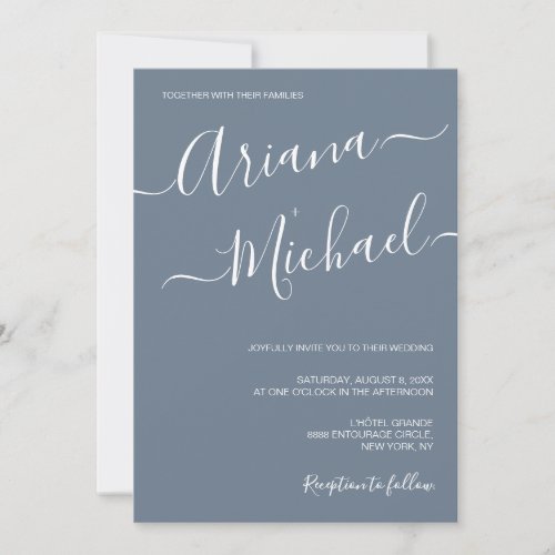 Dusty Blue Chic Minimalist Typography Wedding  Invitation