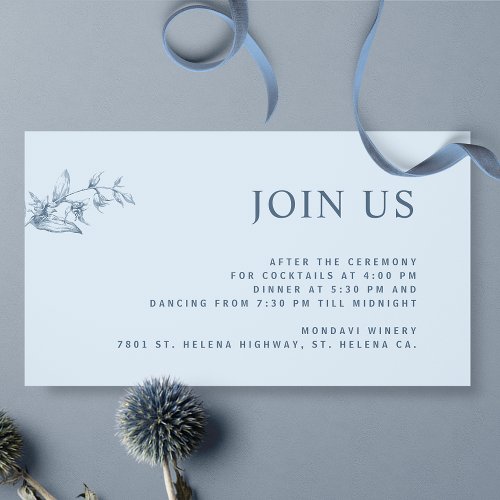 Dusty Blue Chic Modern Join Us Reception Wedding  Enclosure Card