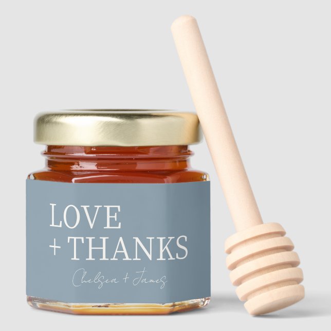 Dusty Blue | Chic Modern Wedding Thank You Honey Jar Favors (Front)