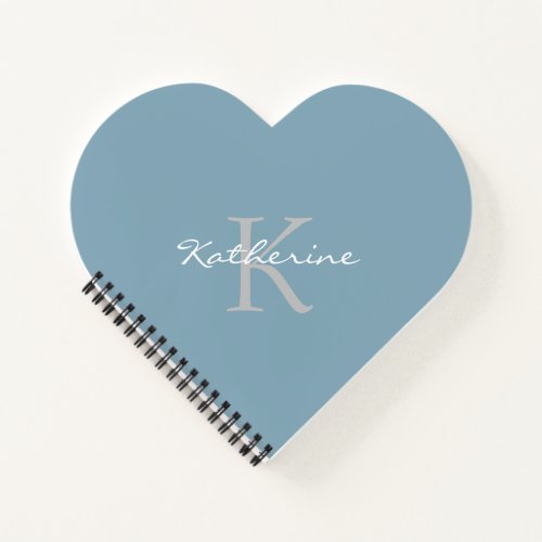 Dusty Blue Chic Monogram Name Heart Shaped Notebook