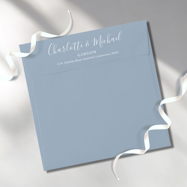 Dusty Blue Chic Script Return Address Square Envelope (Creator Uploaded)