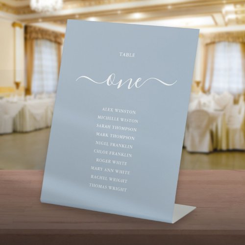 Dusty Blue Chic Script Table Number Seating Chart Pedestal Sign