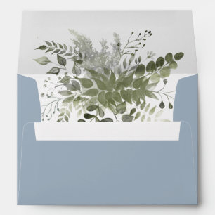 Dusty blue chic watercolor greenery eucalyptus envelope