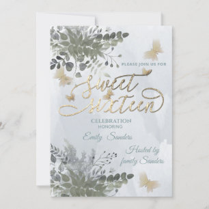 Dusty blue Chic watercolor greenery eucalyptus In Invitation