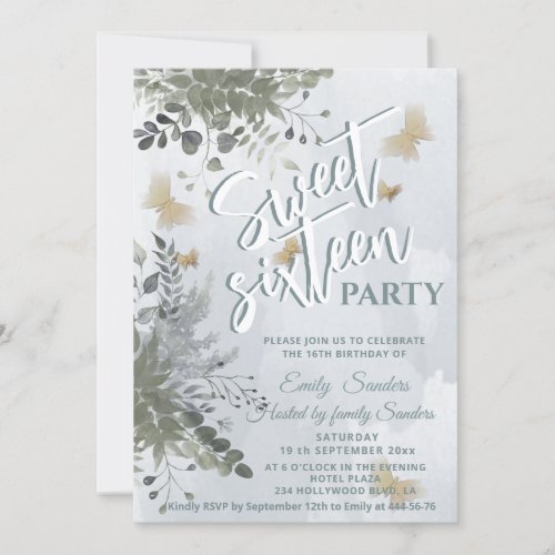 Dusty blue Chic watercolor greenery eucalyptus  Invitation