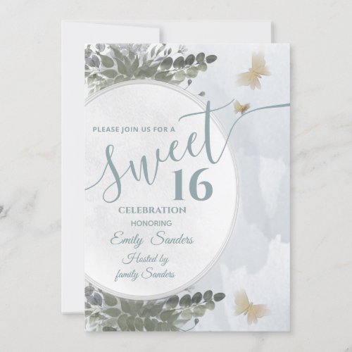 Dusty blue Chic watercolor greenery eucalyptus   Invitation