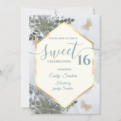 Dusty blue Chic watercolor greenery eucalyptus   Invitation